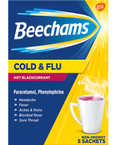 Beechams Cold and Flu Hot Blackcurrant Powders x 5