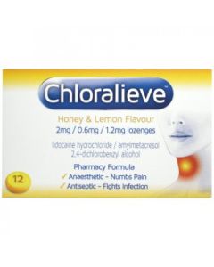 Chloralieve Sore Throat Honey & Lemon Flavour Lozenges 12